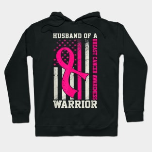 Husband Of A Warrior Breast Cancer Awareness US Flag Ribbon Hoodie